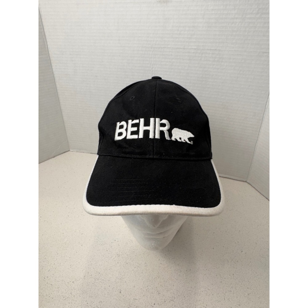 BEHR Hat Baseball Cap Embroidered Logo Adjustable Strapback Black‎ White